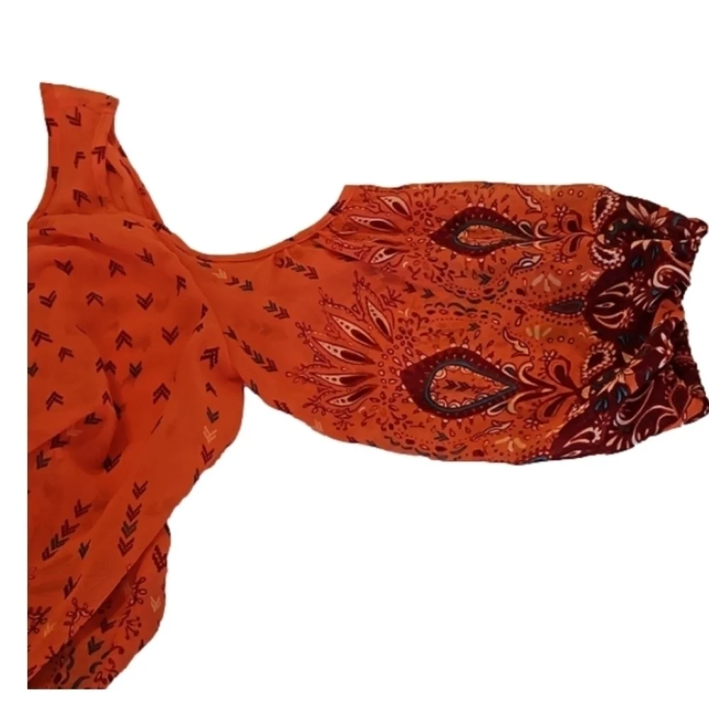 Arizona The Original Jean Company. Cold Shoulder Boho Top Size S orange  floral - Picture 3 of 16